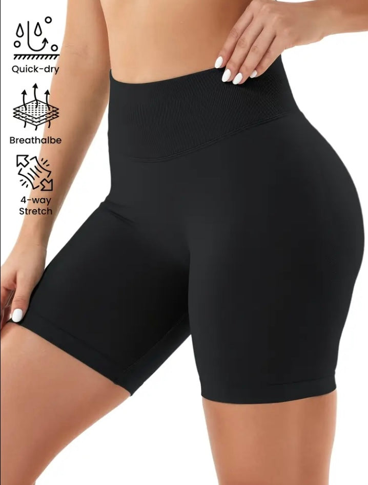 A Set of Three Seamless High Waisted Shorts for Women.