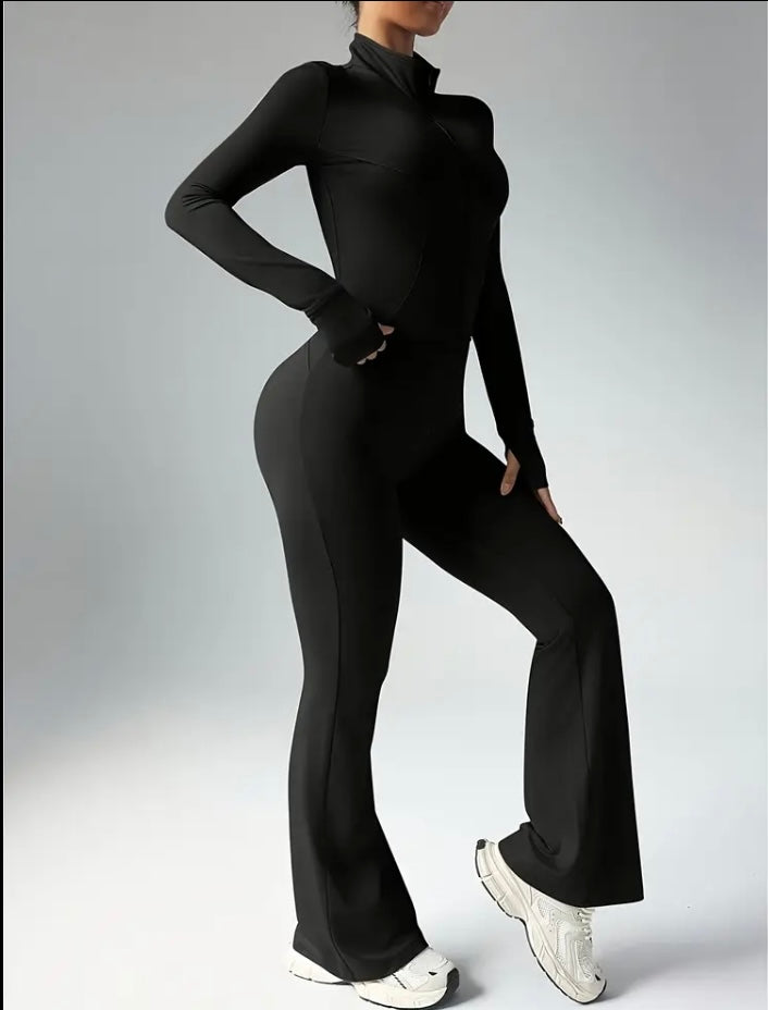 2026 Spring Summer Women's 2pcs Jacket & Flare Pants Set